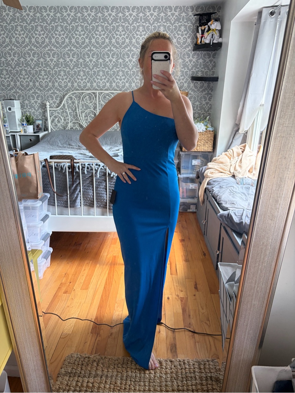 Lulu's Royal Blue One-Shoulder Maxi Dress with Side Slit